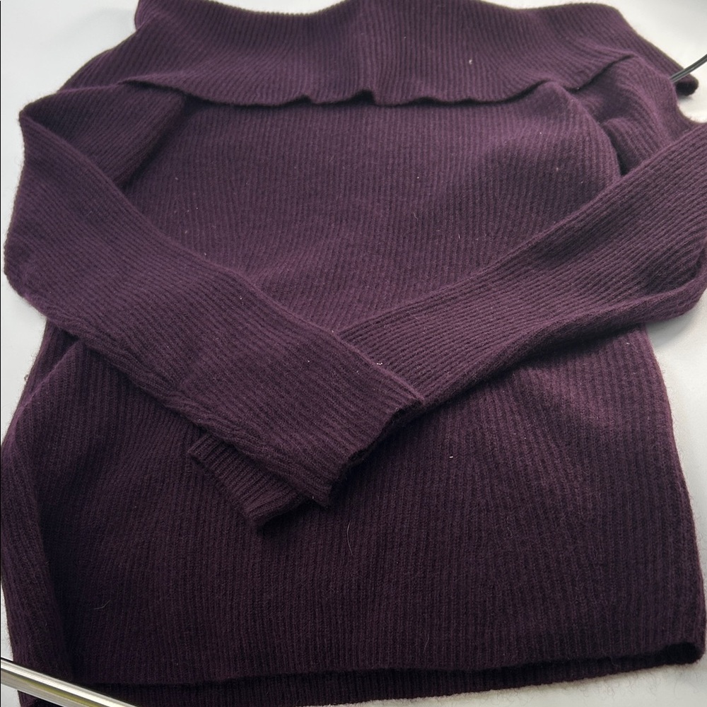 Bloomingdale's Off-the-Shoulder Plum Sweater cashmere - Picture 7 of 16